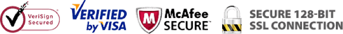 verisign secured, verified by visa, mcafee secure, secure 128-bit connection